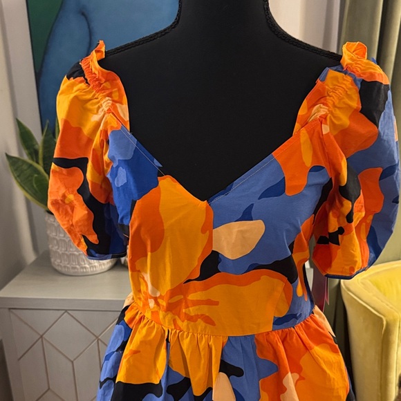 Vibrant Orange and Blue Midi Dress - Picture 2 of 9